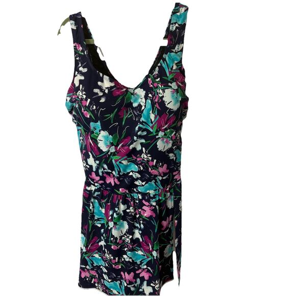 Swimsuits For All One Piece Swim Dress Navy Purple Floral Plus Sz 22 Multicolor - Picture 1 of 8
